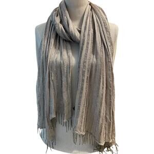 Beaded Metallic Scarf J. Raani Silver‎ Silky Shiny Oversized Fringe Wrap 28x80